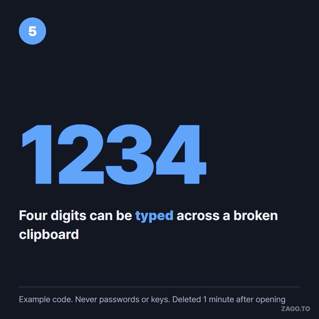 A 4-digit example code typed into the remote browser