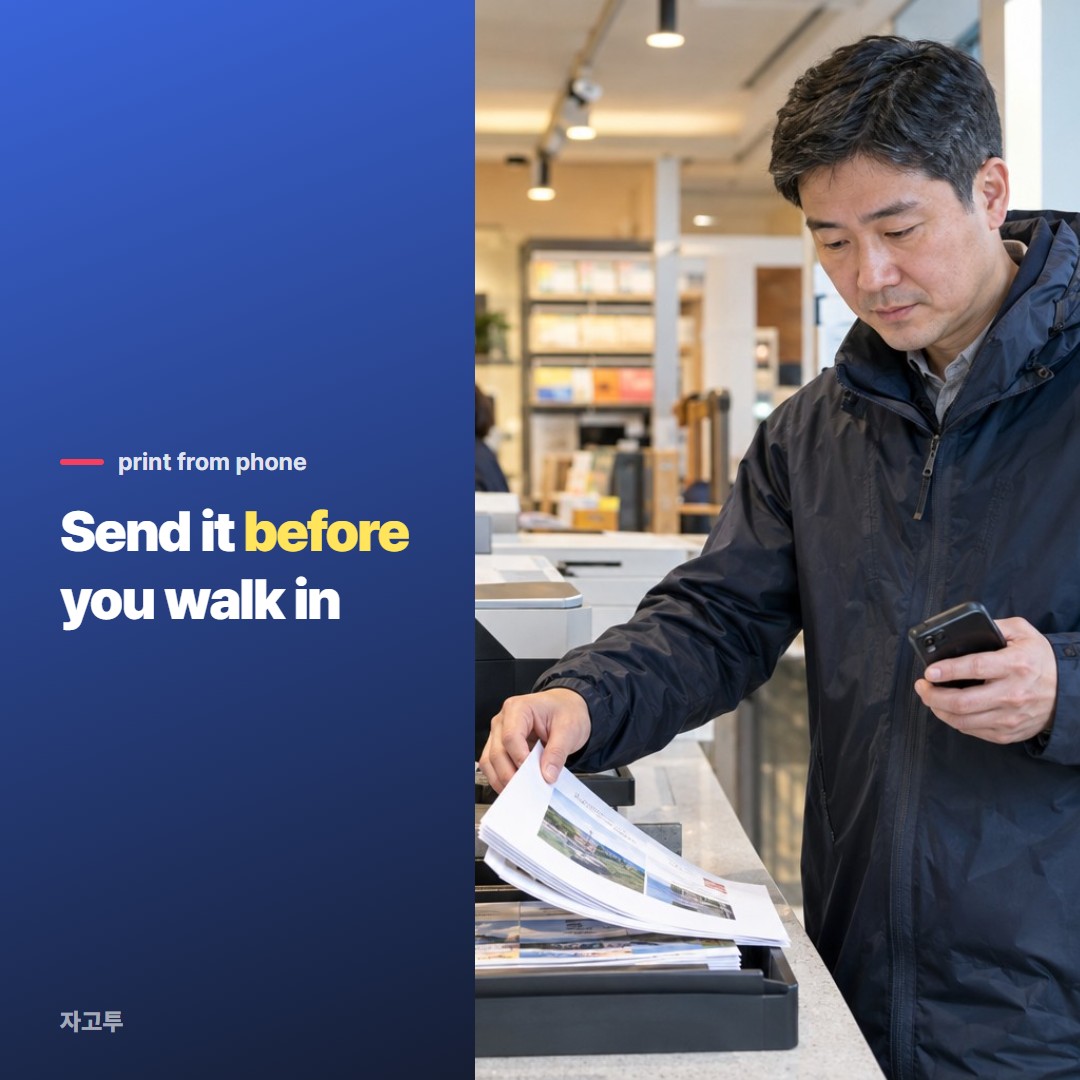 Printing a document at a shipping store counter from a phone