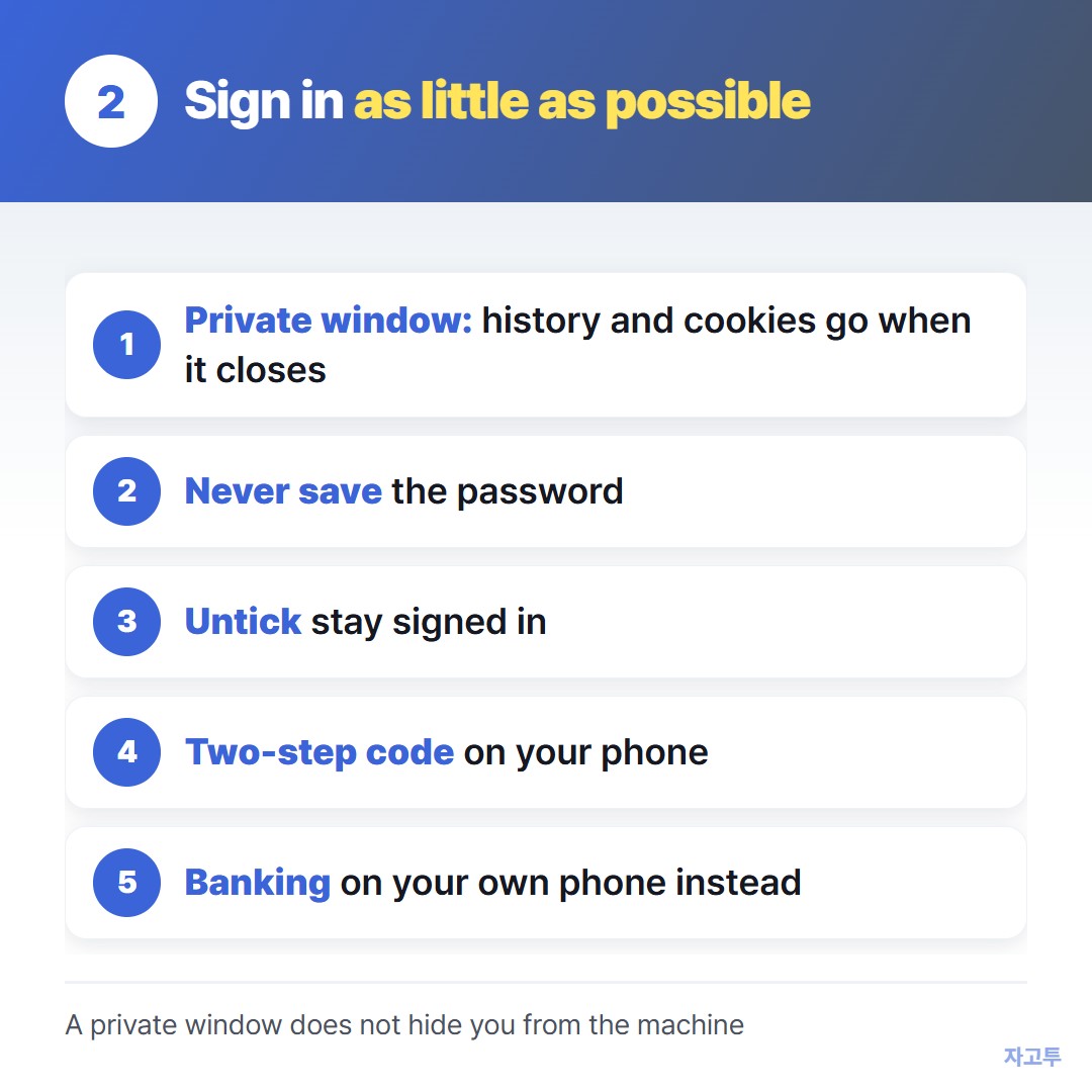 Safety checklist for a public computer session