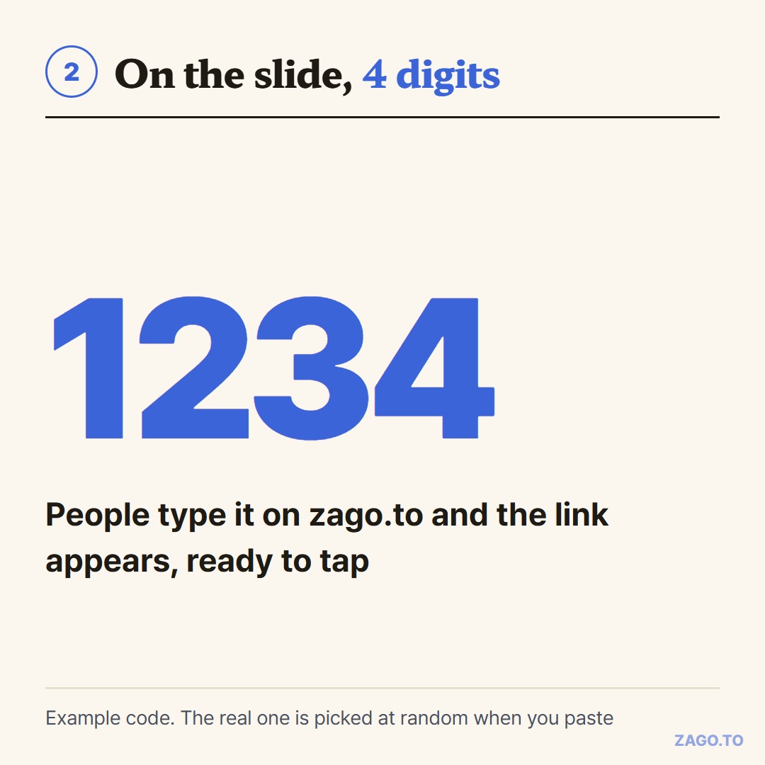 Four-digit code example 1234 on a slide