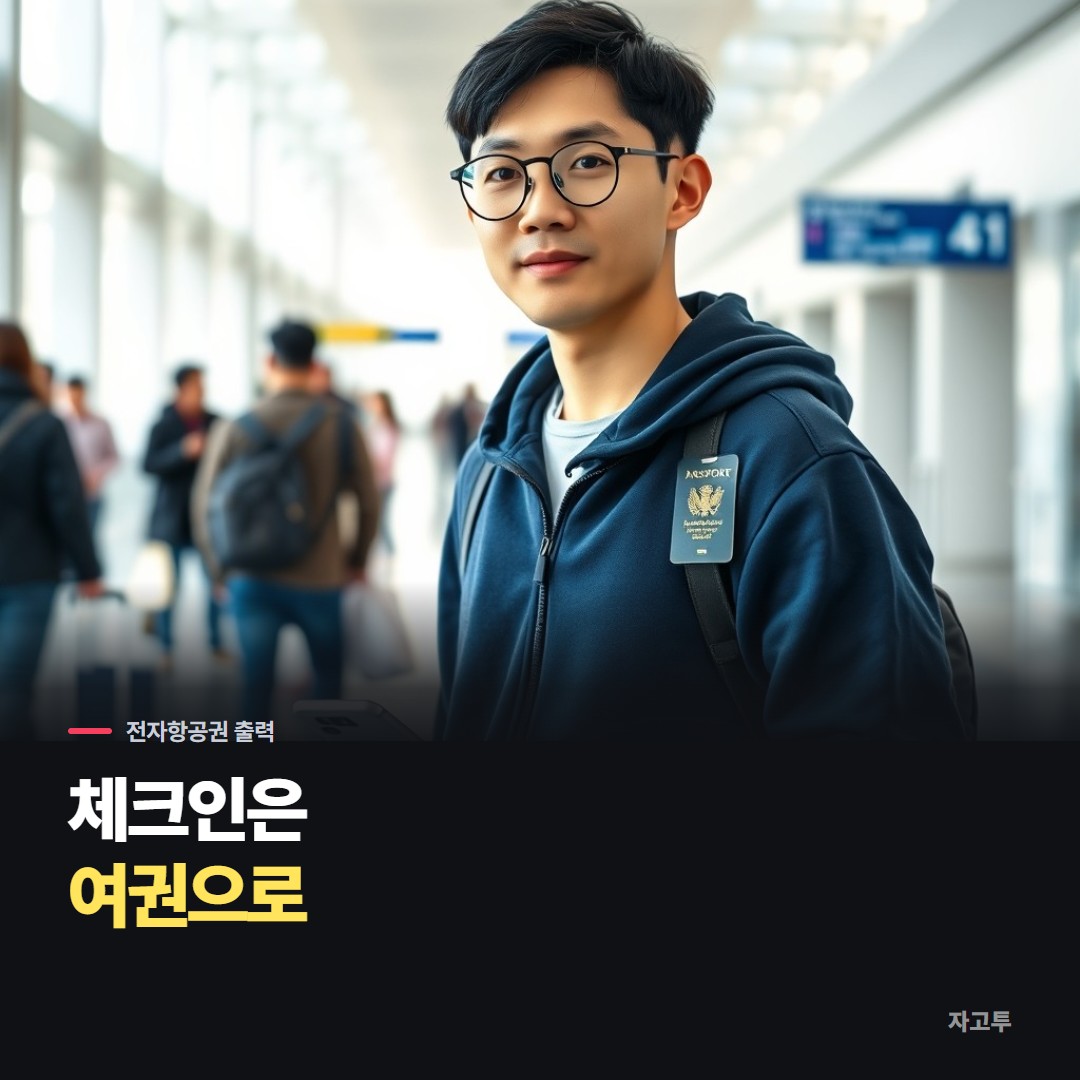 출국 전 공항에서 폰 화면의 예약을 확인하는 장면