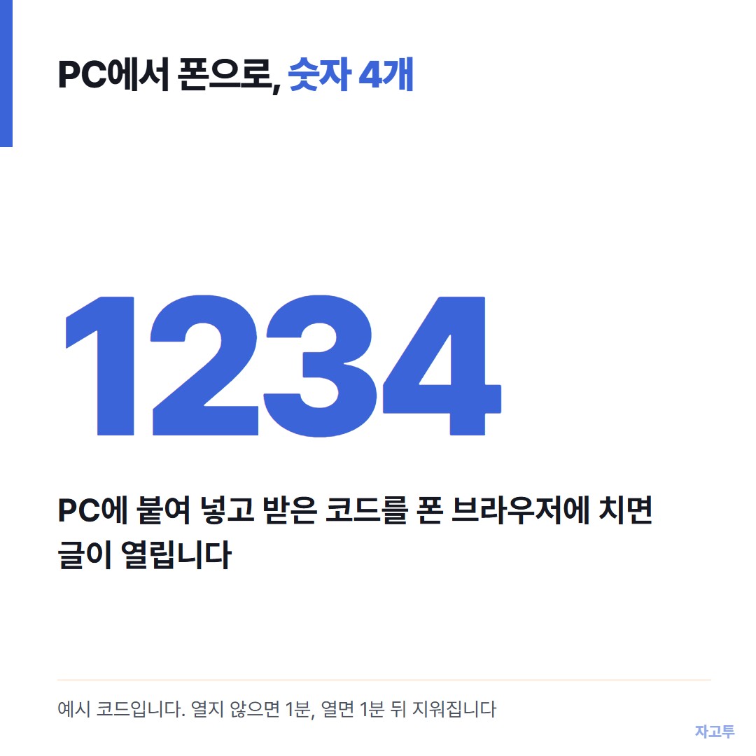 자고투 4자리 코드 예시 1234