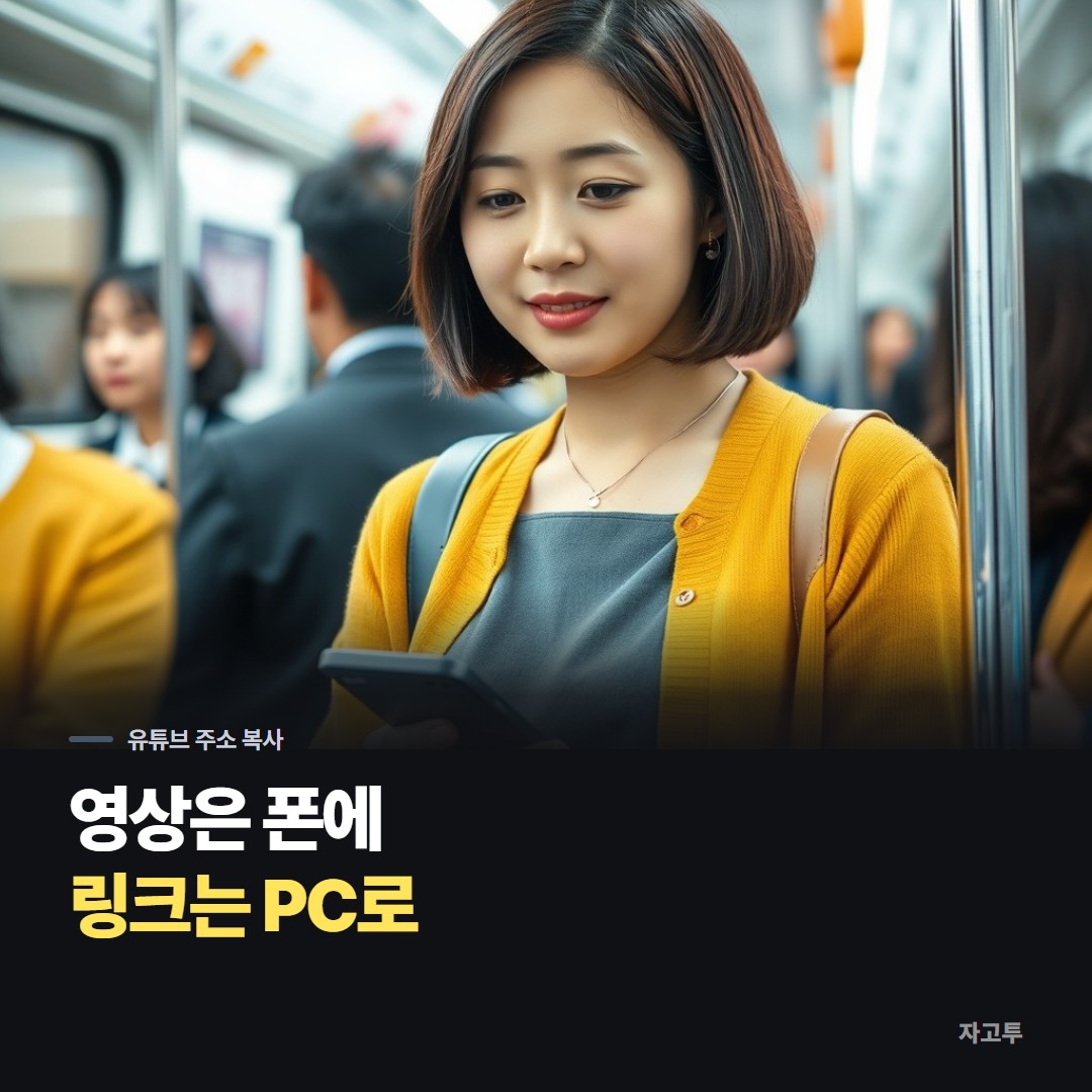 지하철에서 폰으로 영상을 보다 링크를 복사하는 장면